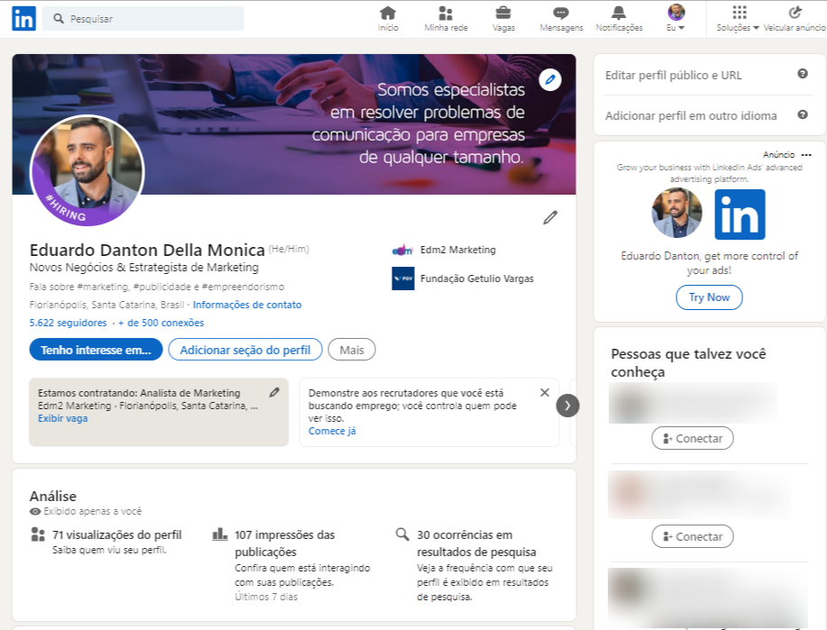 perfil no linkedin